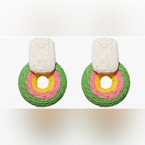 Raffia Drop Earrings Boho Handmade Woven Rattan Hoop Earrings Lightweight. New